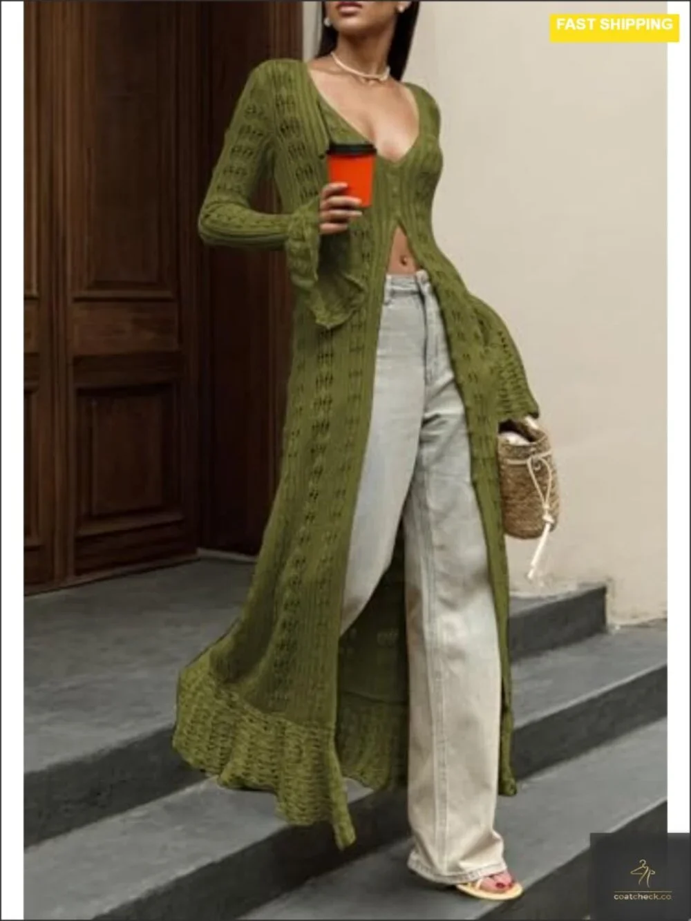 Long Cardigans for Women Crochet Hollow Out Knit Sweater Maxi Dress Cover up